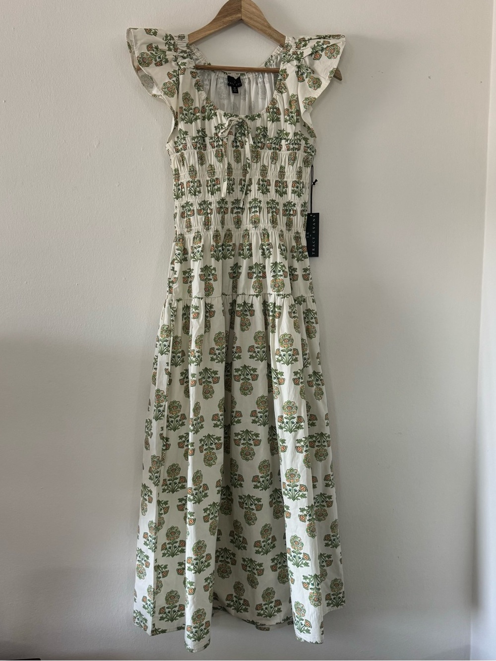 Tracy Evans 100% Cotton Cottagecore M Maxi Dress Smocked Milkmaid Wedding Guest